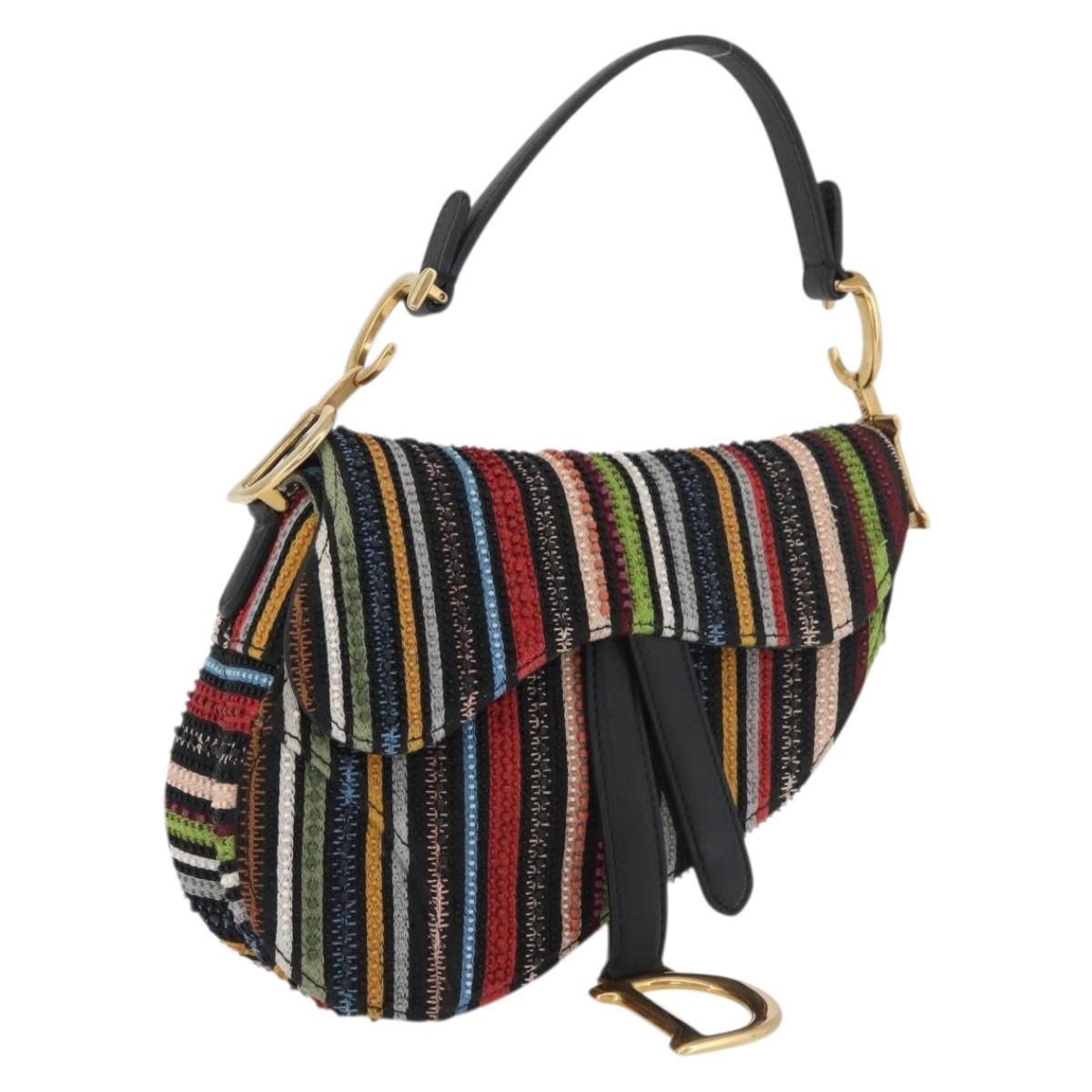 Christian Dior Saddle bag Hand Bag Beads Multicolor Gold Auth