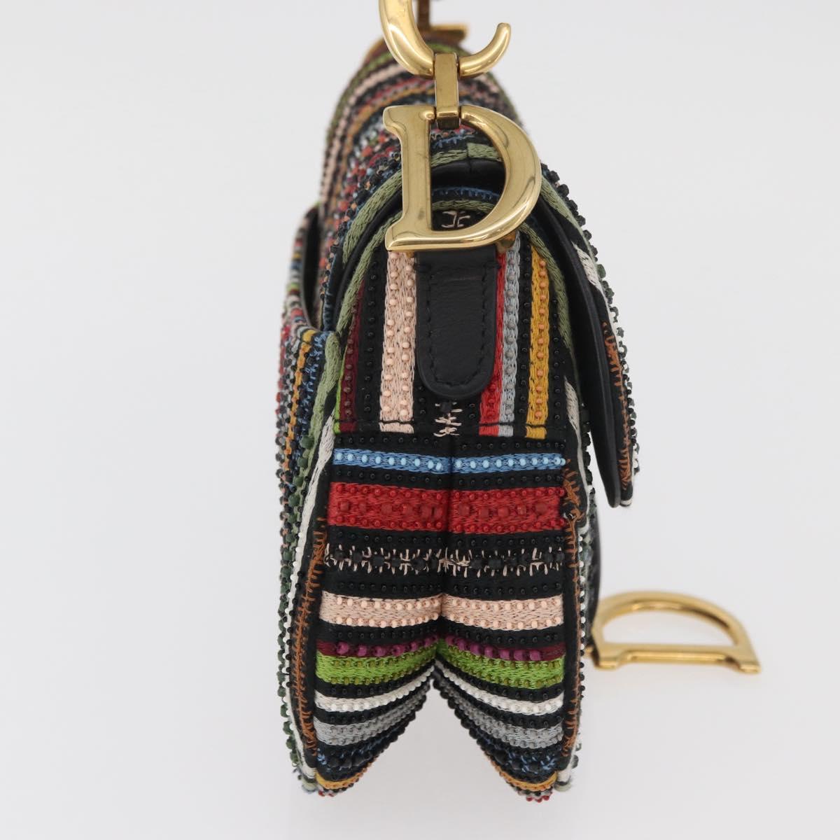 Christian Dior Saddle bag Hand Bag Beads Multicolor Gold Auth