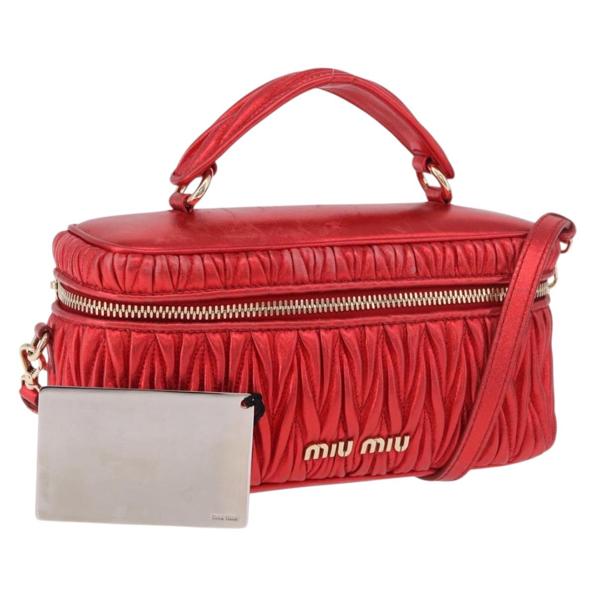 Miu Miu Matelasse Vanity Shoulder Bag Leather 2way Red Gold Auth