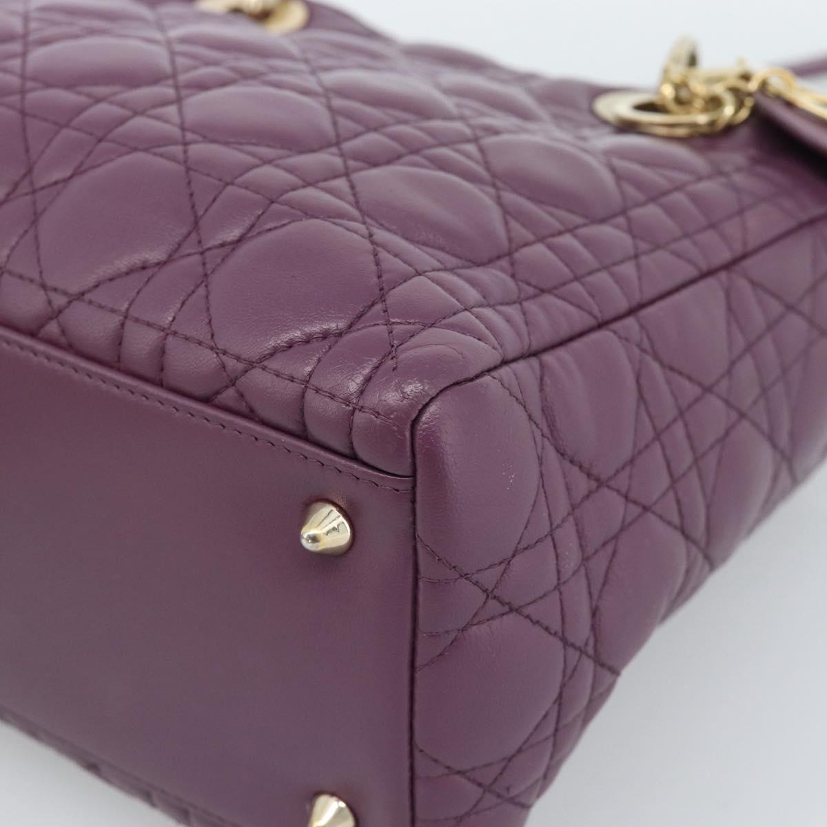 Christian Dior Canage Lady Dior Hand Bag Lamb Skin 2way Purple
