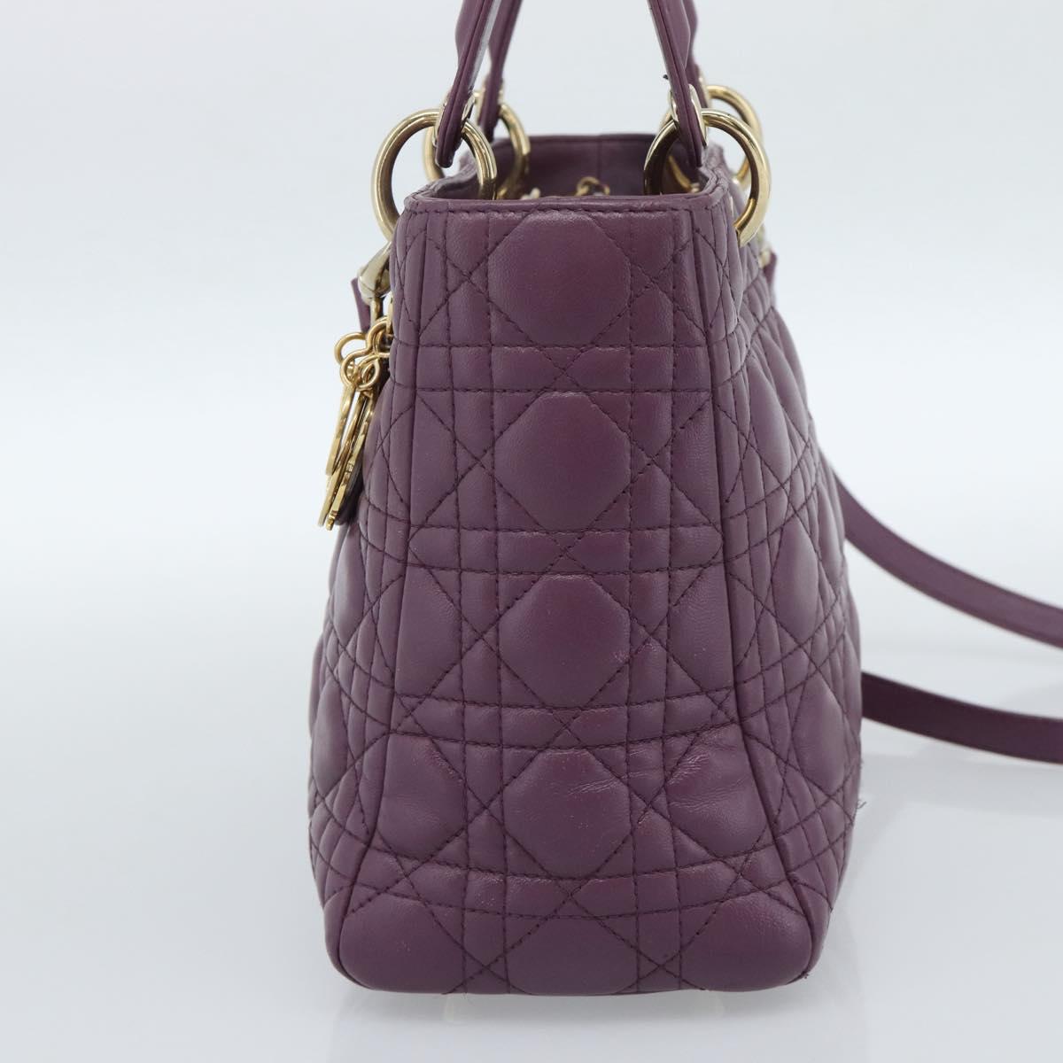 Christian Dior Canage Lady Dior Hand Bag Lamb Skin 2way Purple