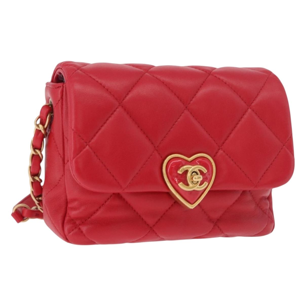 【超希少】CHANEL MATRASSE LAMBSKIN SHOULDER CHANEL Mini Matelasse 17 Chain Shoulder Bag Lamb Skin Red Gold CC