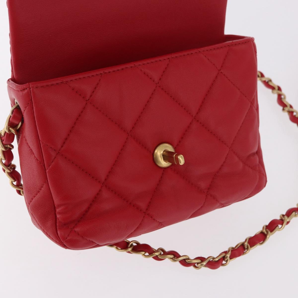 CHANEL Mini Matelasse 17 Chain Shoulder Bag Lamb Skin Red Gold CC
