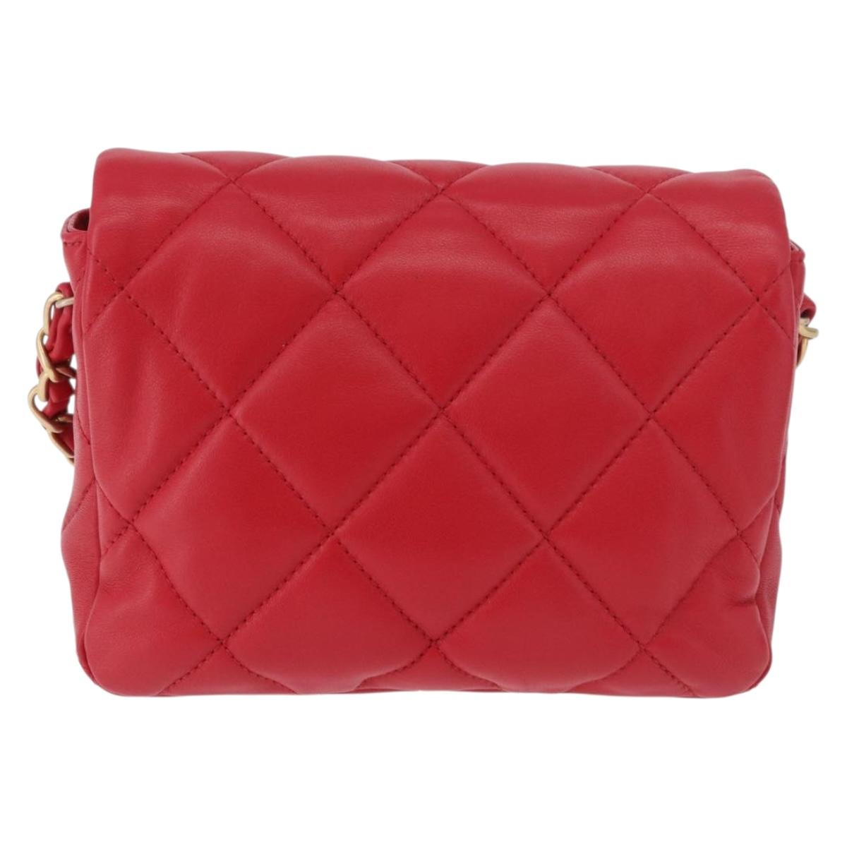 CHANEL Mini Matelasse 17 Chain Shoulder Bag Lamb Skin Red Gold CC