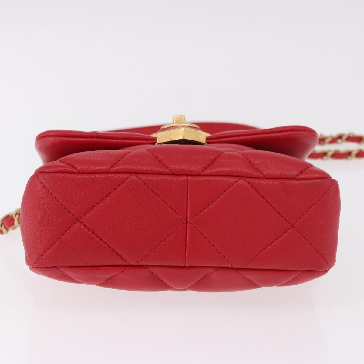 CHANEL Mini Matelasse 17 Chain Shoulder Bag Lamb Skin Red Gold CC