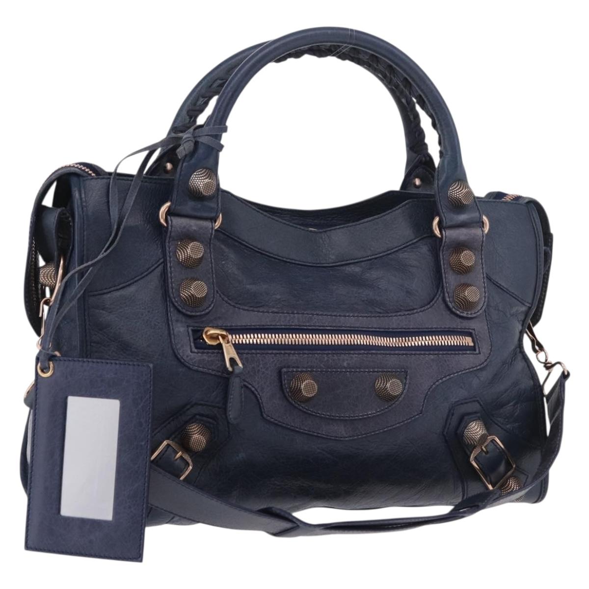 BALENCIAGA The Giant City Hand Bag Leather 2way Navy Gold 173084