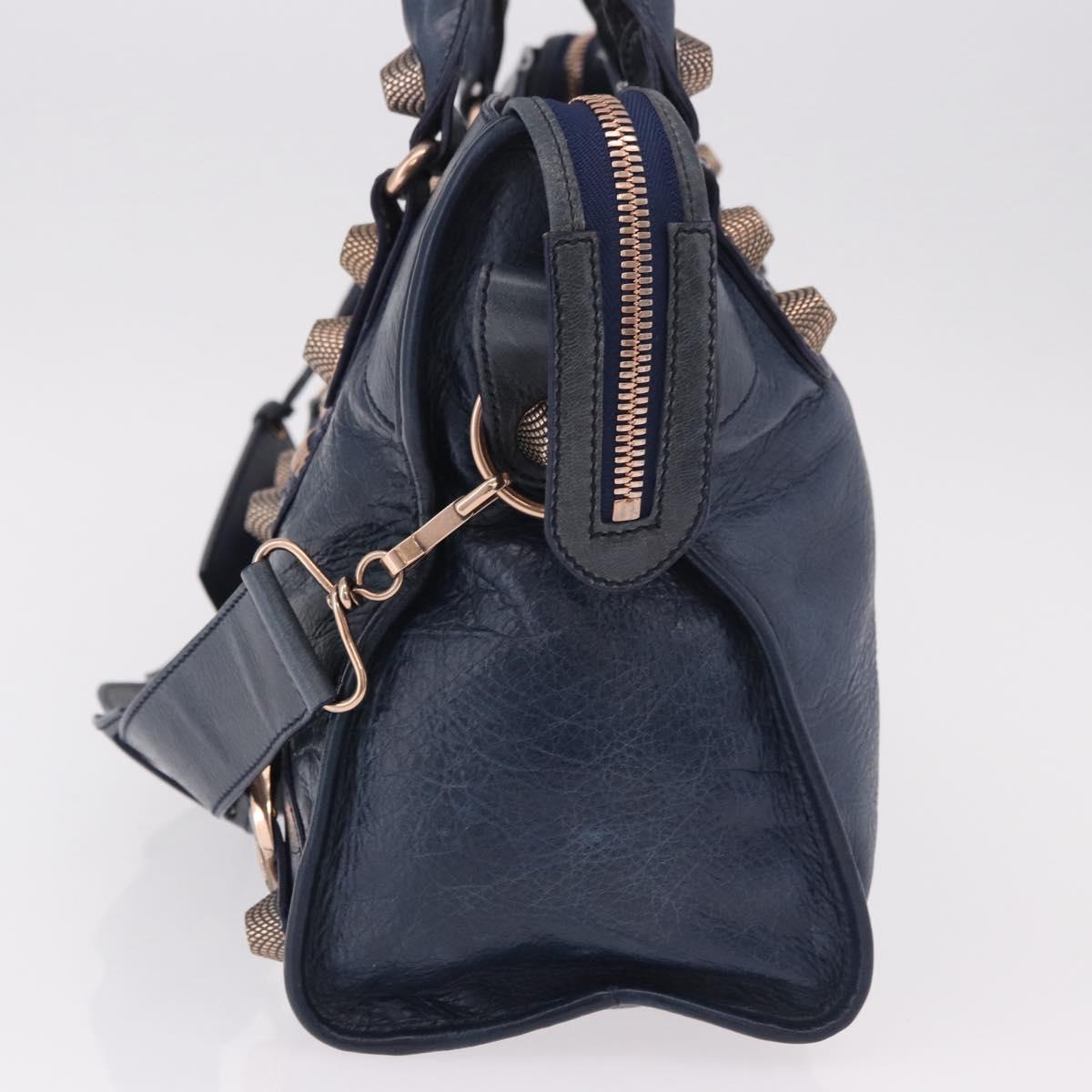 BALENCIAGA The Giant City Hand Bag Leather 2way Navy Gold 173084