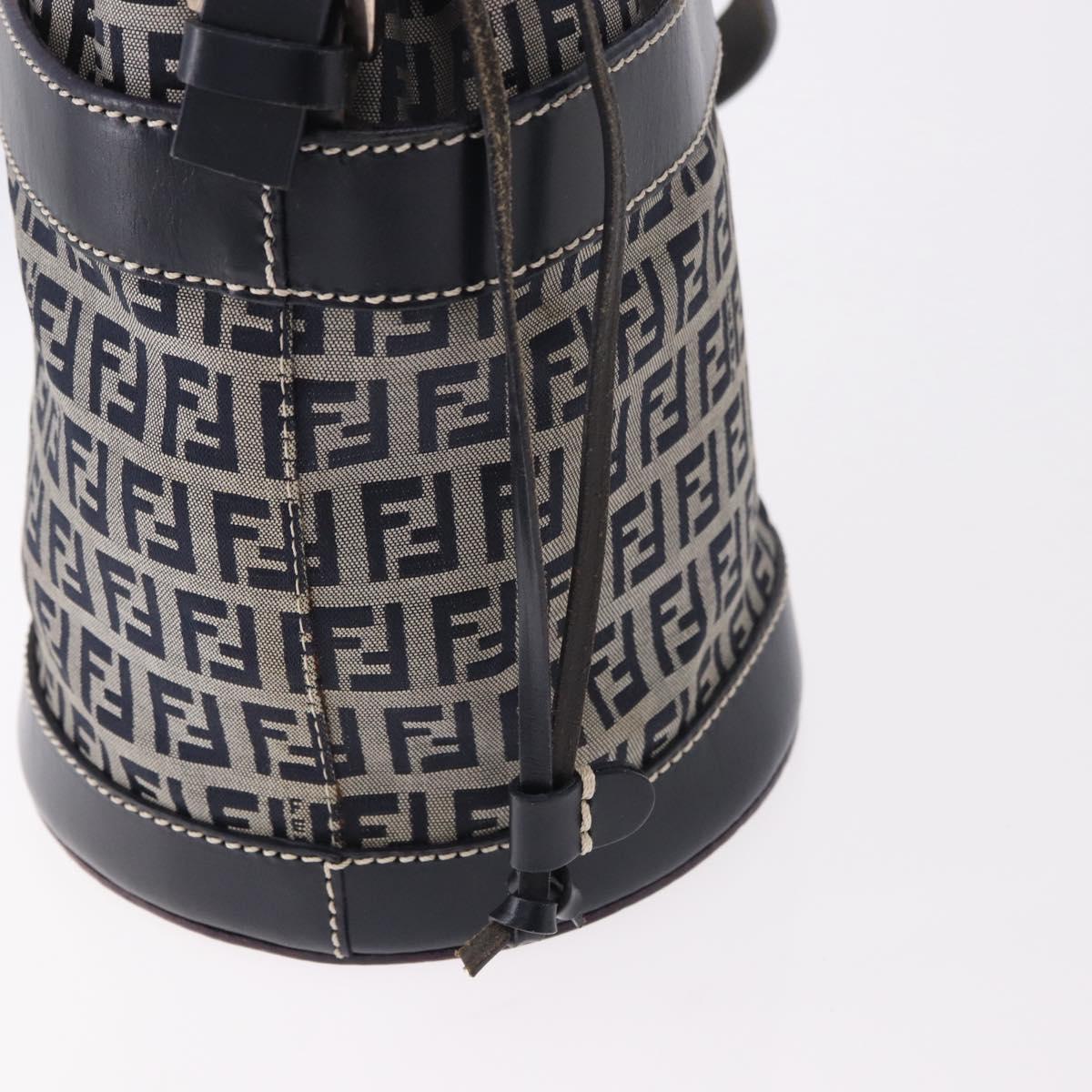 FENDI Zucchino Canvas Purse Shoulder Bag Navy Silver Auth 185672A FENDI Zucchino Canvas Purse Shoulder Bag Navy Silver Auth 185672A