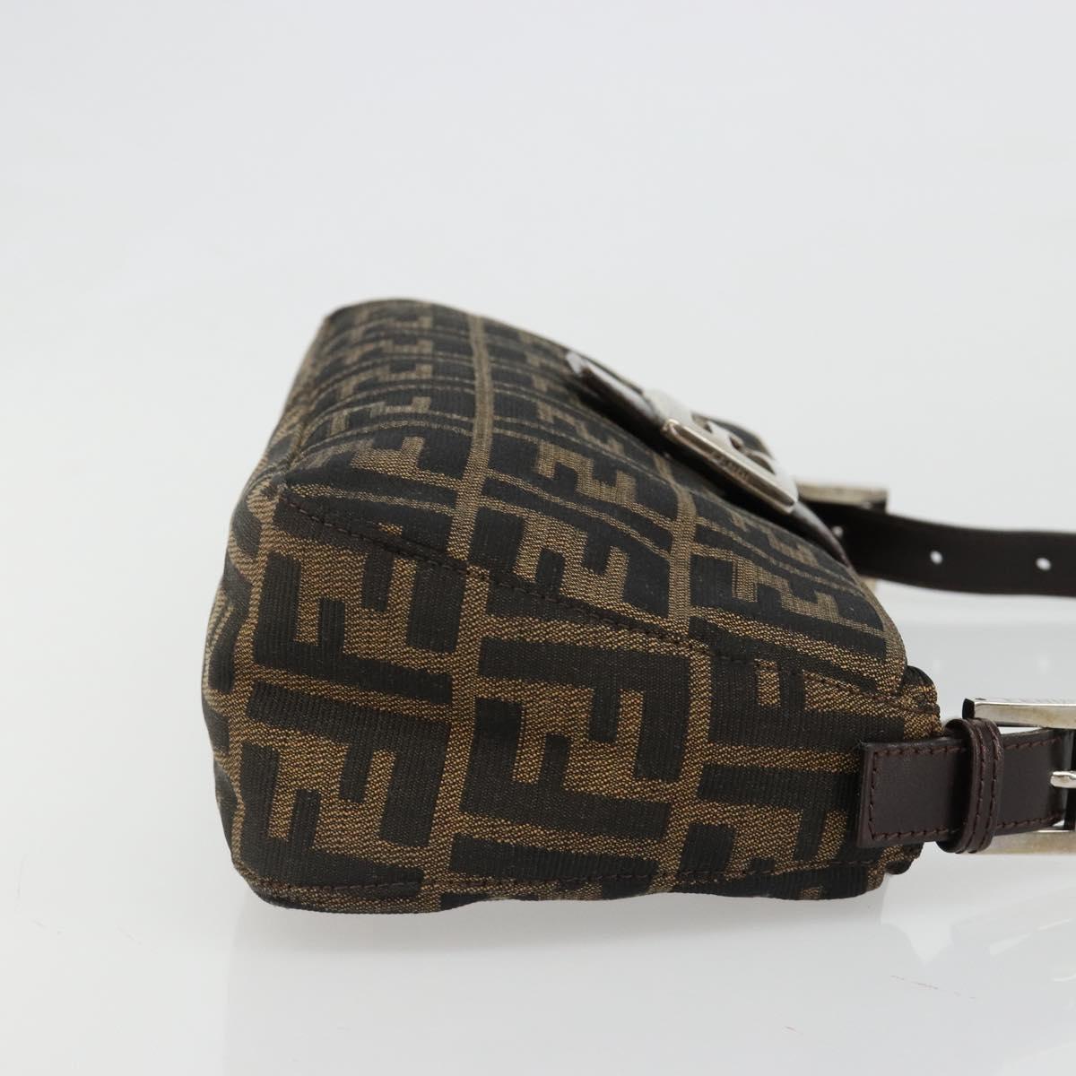 FENDI Zucca Canvas Mamma Baguette Shoulder Bag Black Brown Auth