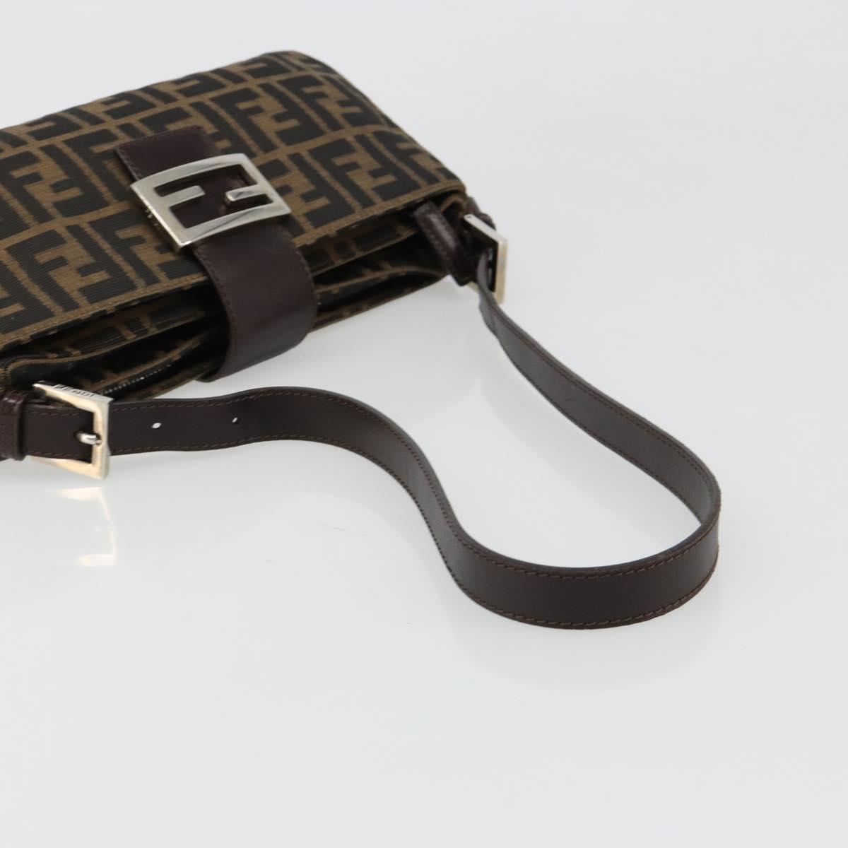 FENDI Zucca Canvas Mamma Baguette Shoulder Bag Black Brown Auth