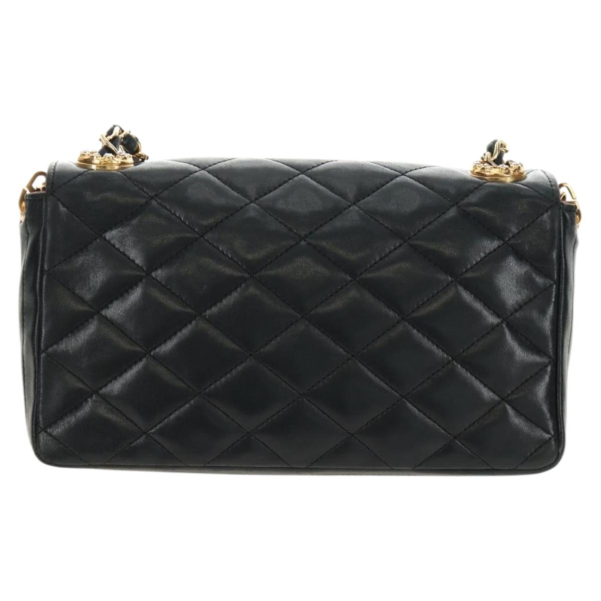 CHANEL Chain Matelasse Shoulder Bag Lamb Skin Black Gold CC Auth
