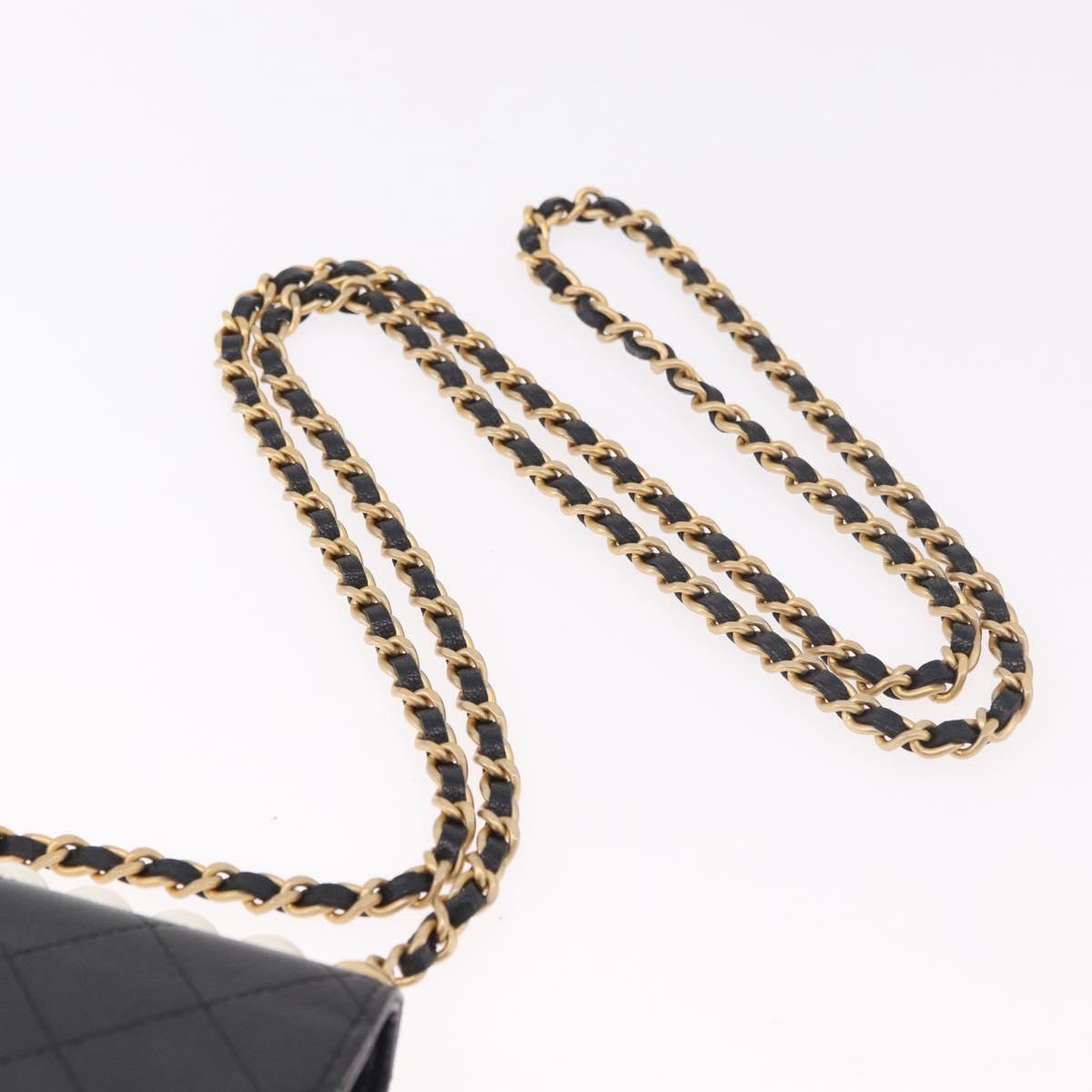 CHANEL Matelasse Chain Shoulder Bag Lamb Skin Black Gold CC Auth