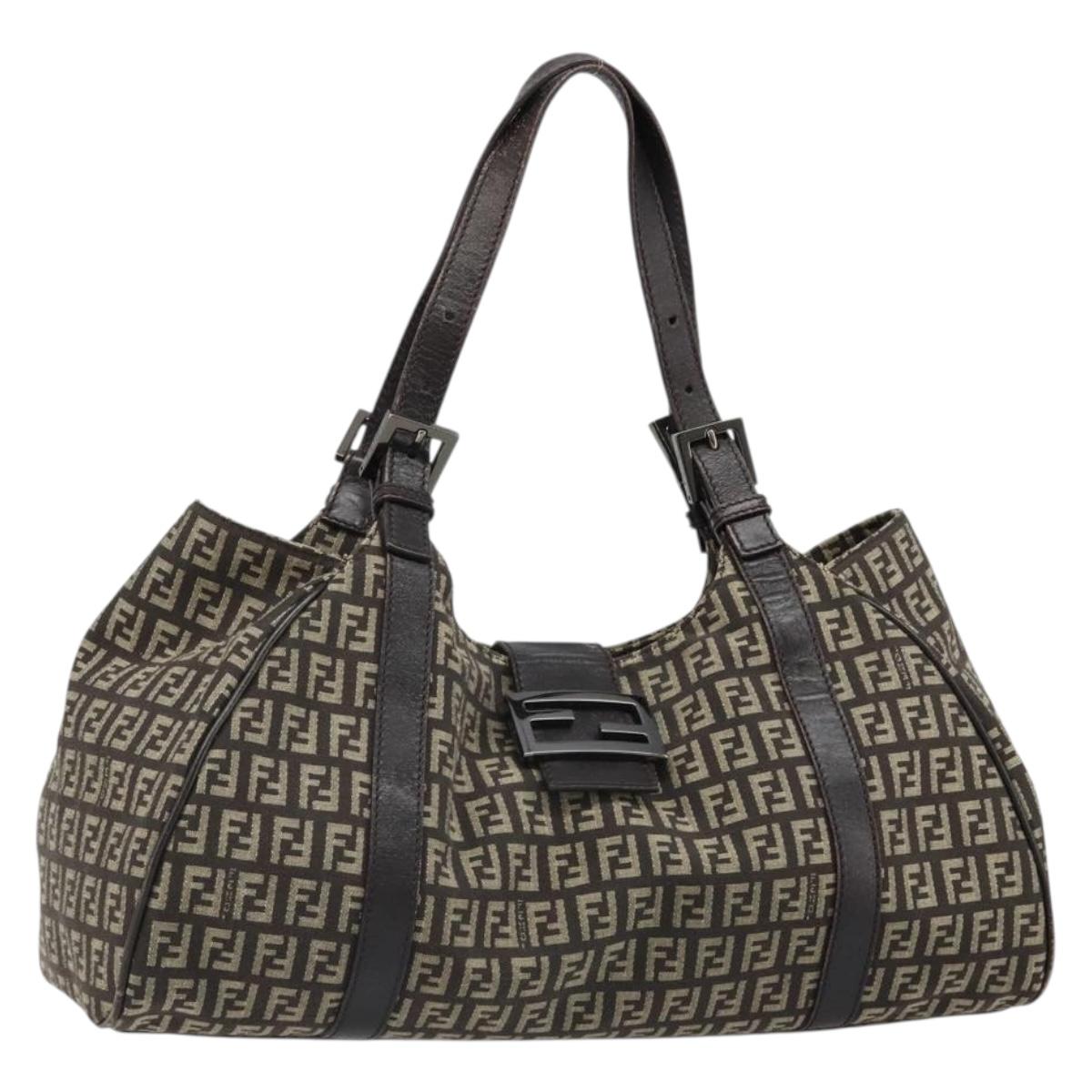 FENDI Zucchino Canvas Hand Bag Silver Brown Auth 187339A – MixTHINKS FENDI Zucchino Canvas Hand Bag Silver Brown Auth 187339A – MixTHINKS