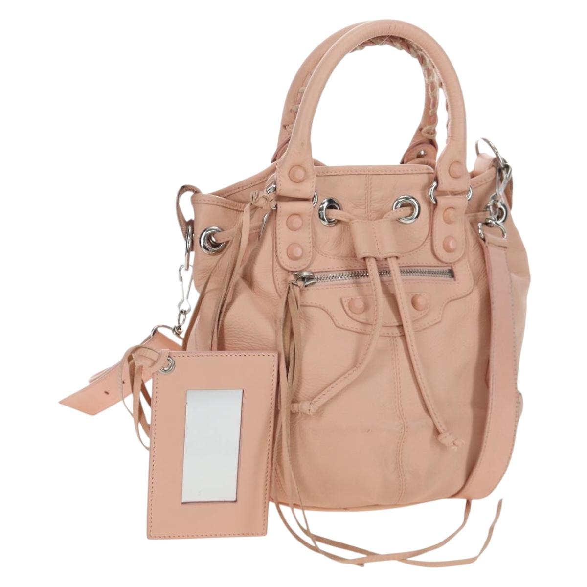 BALENCIAGA Classic Mini Pompon Hand Bag Leather 2way Pink 246438