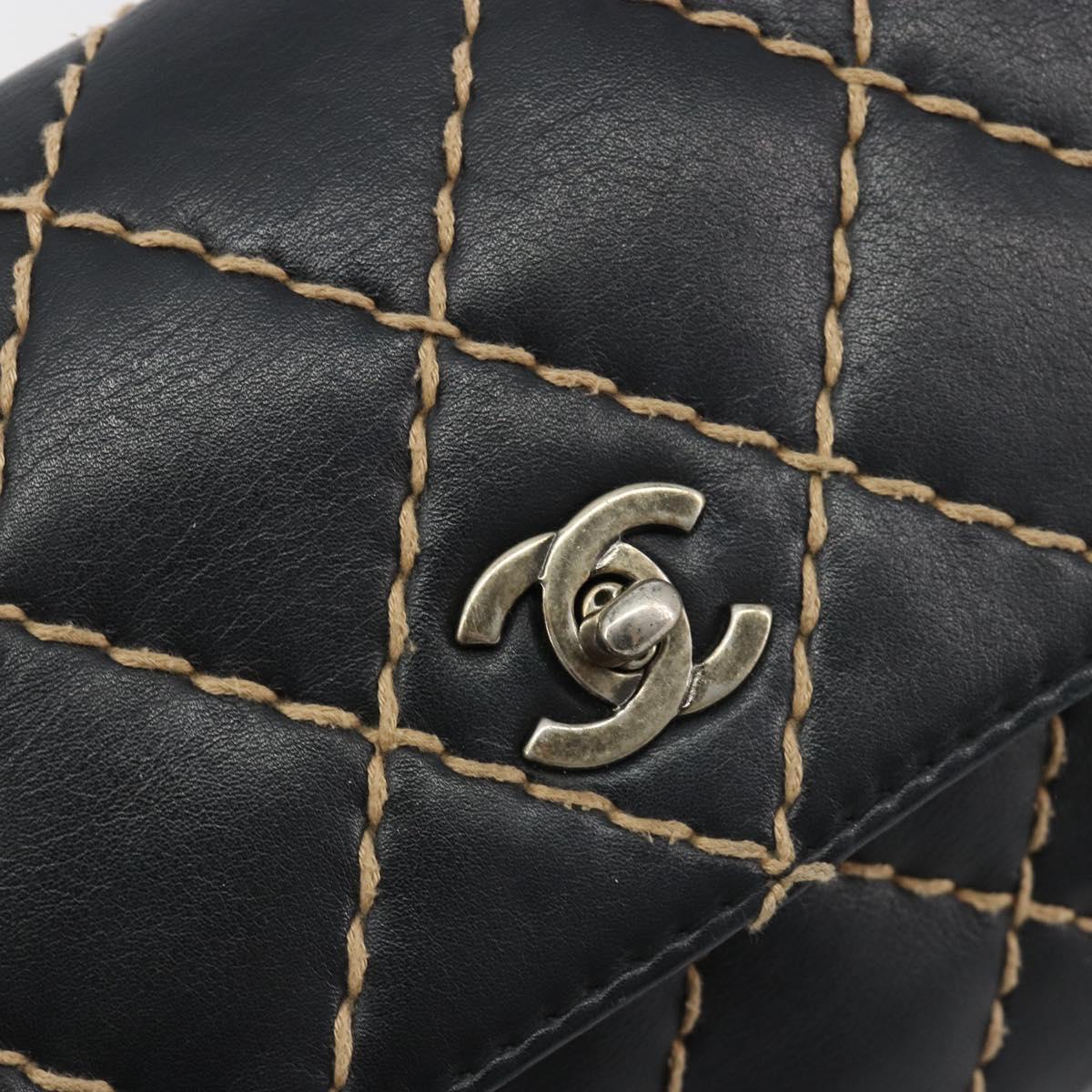 CHANEL Wild Stitch Chain Shoulder Bag Leather Black Gold CC Auth