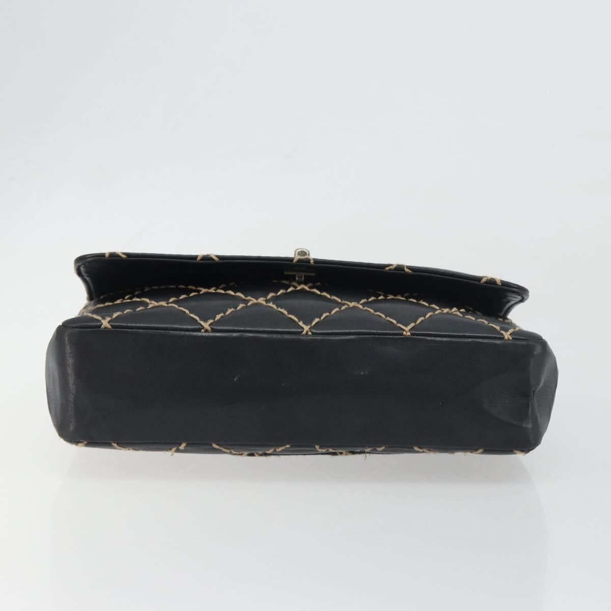 CHANEL Wild Stitch Chain Shoulder Bag Leather Black Gold CC Auth