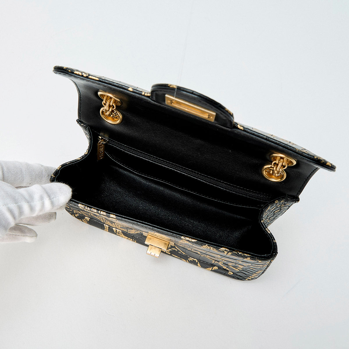 CHANEL 2.55 Graffiti 2019 Shoulder Bag Black Gold Gold Crocodile