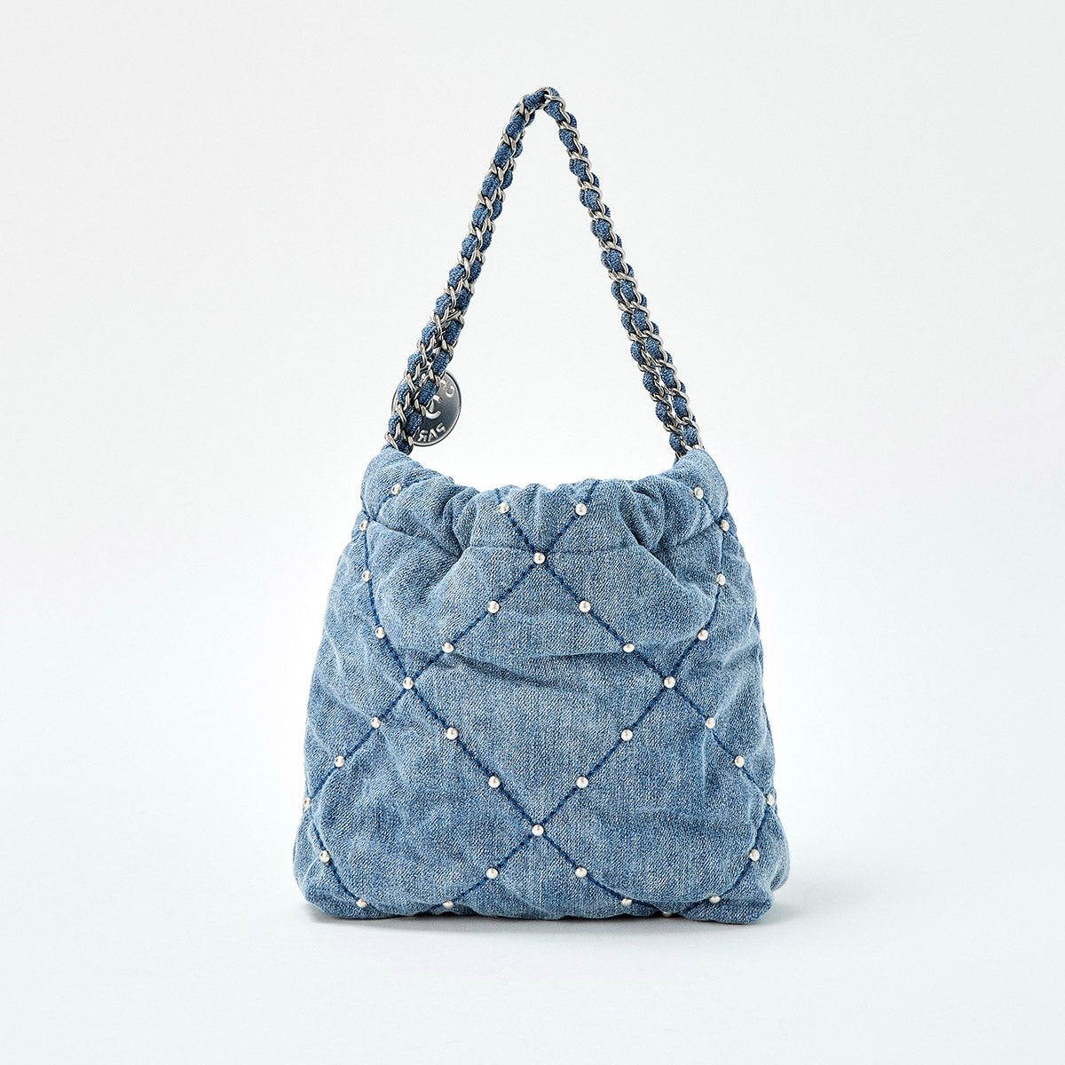 CHANEL Chanel 22 Mini 2021 Handbag Blue Silver Washed Denim Auth