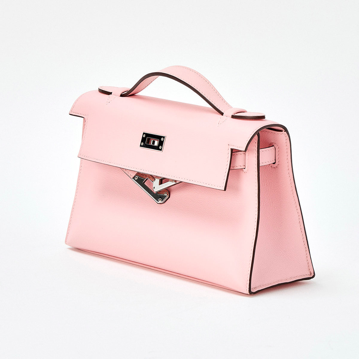 HERMES Pochette Kelly 2021 Z Hand Bag Rose Sakura Silver Swift