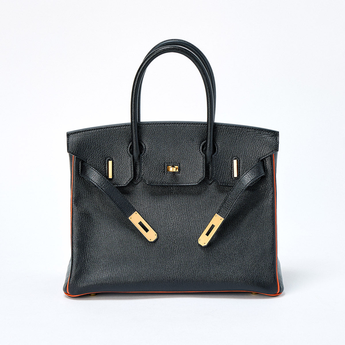 HERMES Birkin 30 2018 C Hand Bag Noir Orange Matte Gold Chevre
