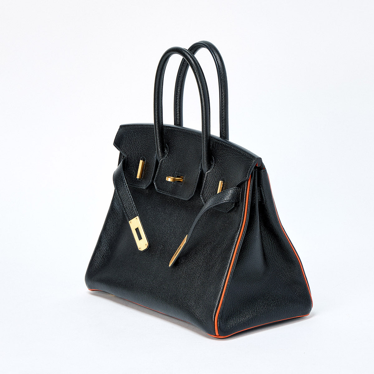 HERMES Birkin 30 2018 C Hand Bag Noir Orange Matte Gold Chevre