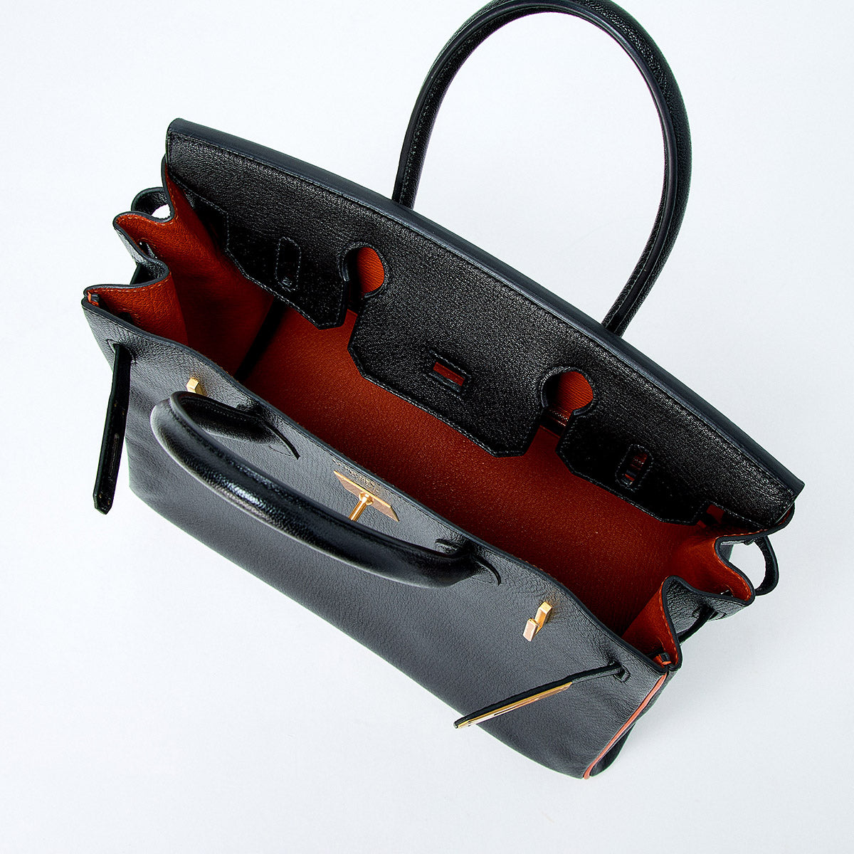 HERMES Birkin 30 2018 C Hand Bag Noir Orange Matte Gold Chevre