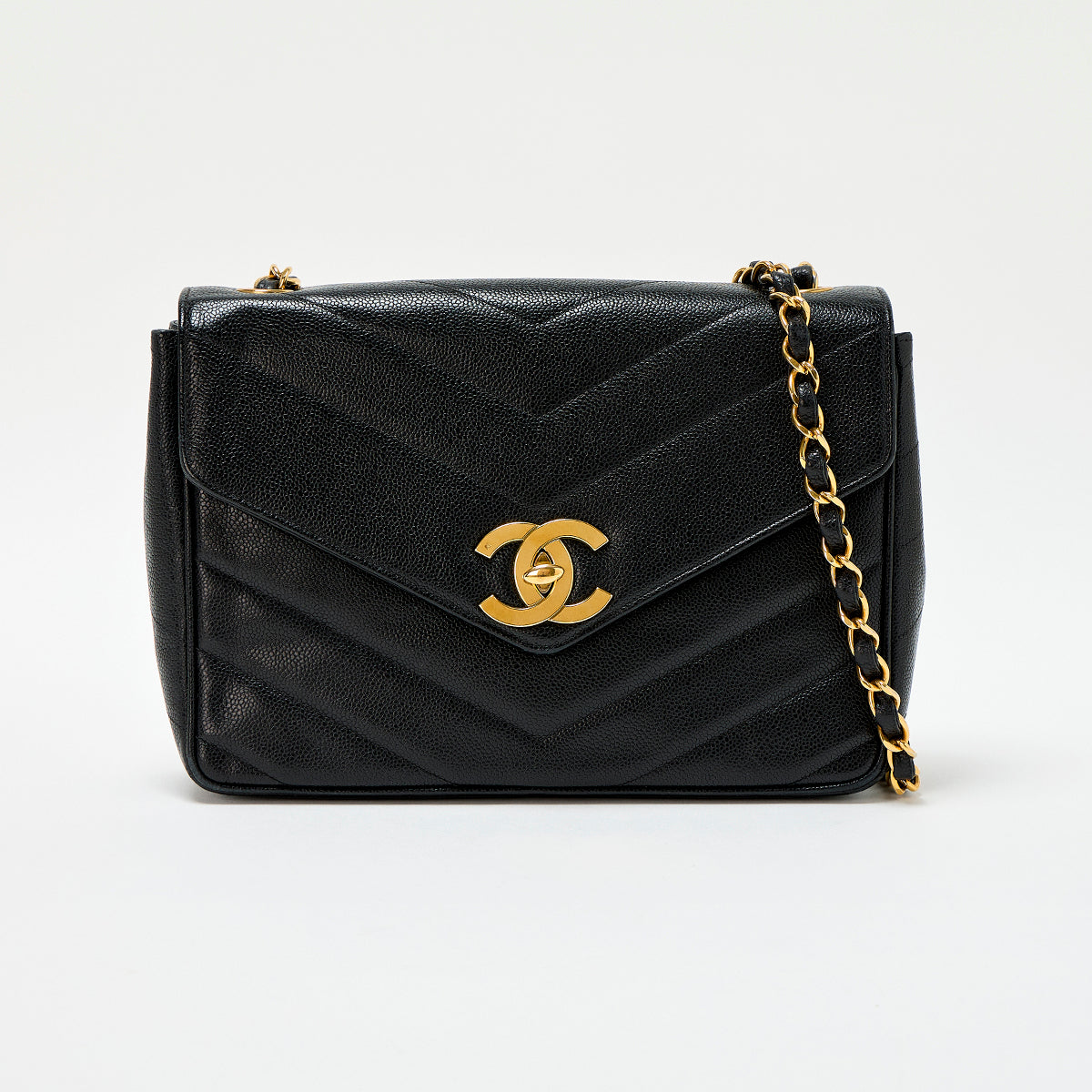 CHANEL V Stitch Single Flap Single Chain 1995 Shoulder Bag Black