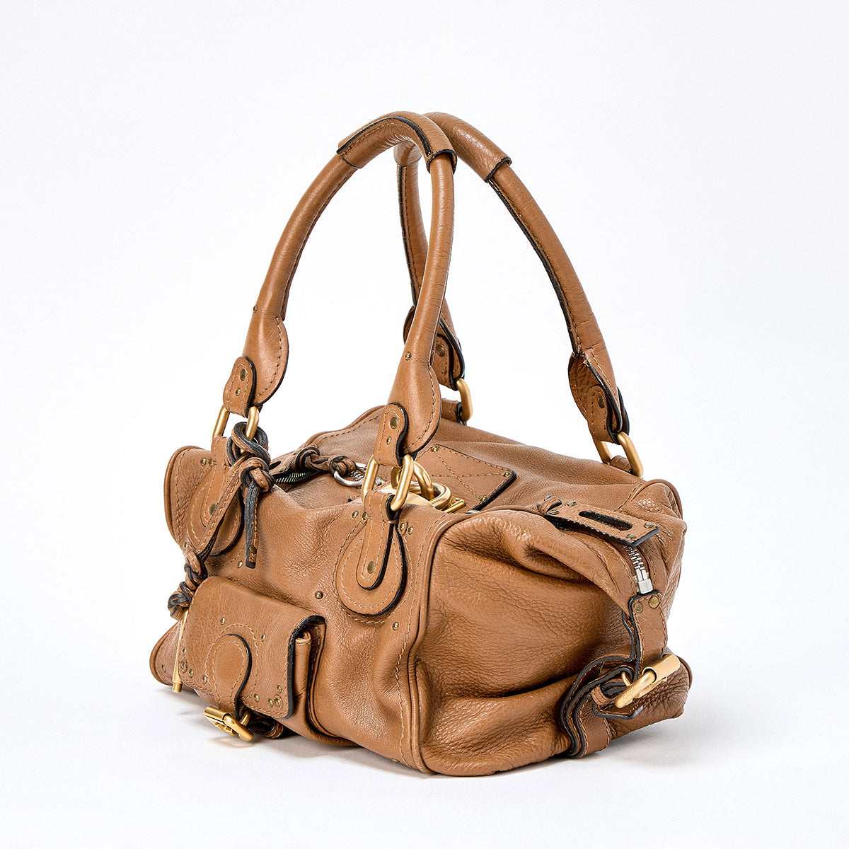 Chloe Paddington Mini Hand Bag in Brown Matte Gold Lamb Leather