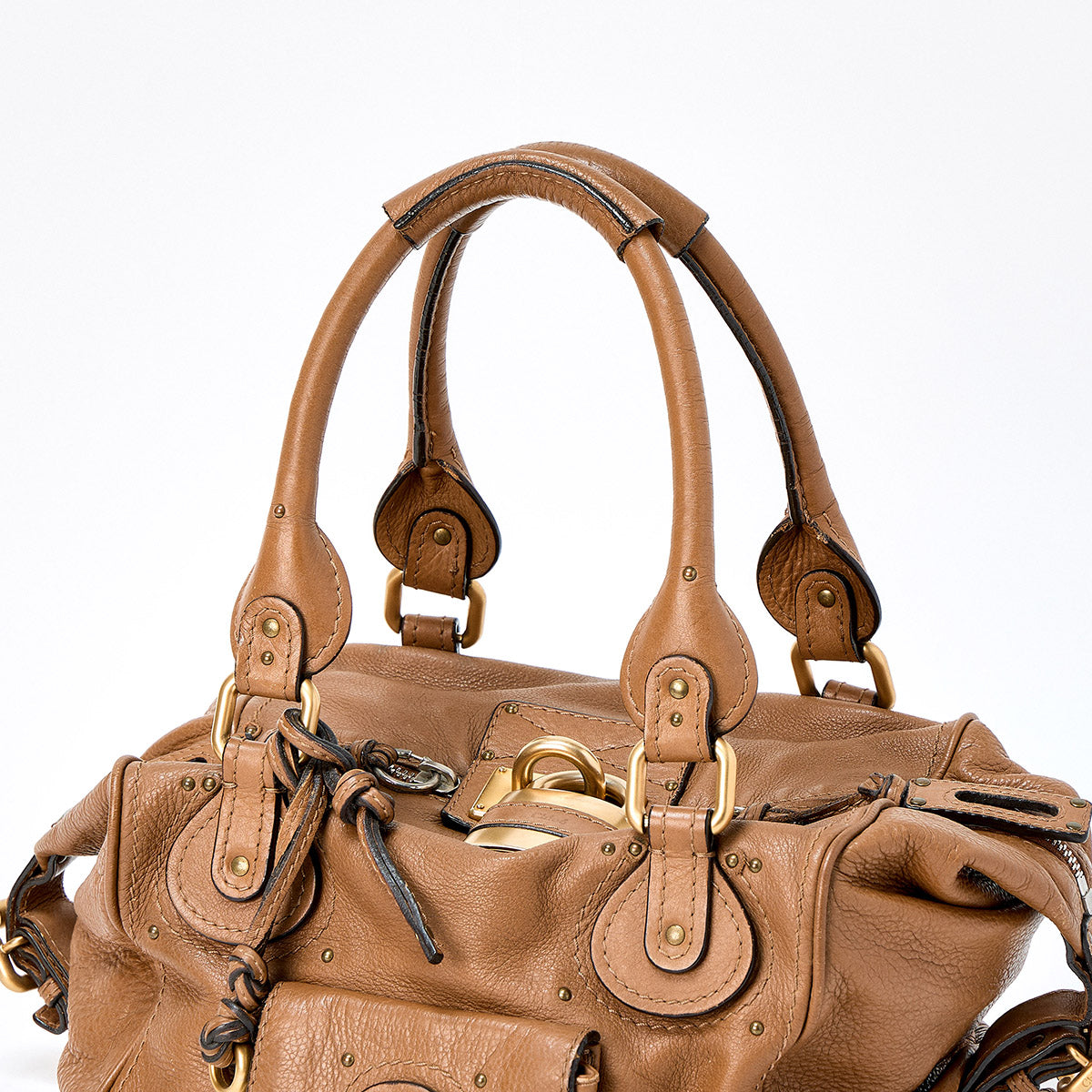 Chloe Paddington Mini Hand Bag in Brown Matte Gold Lamb Leather