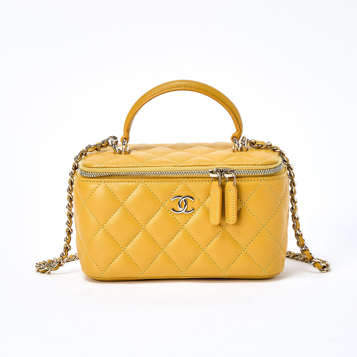 CHANEL Matelasse COCO Mark 2021 Vanity Bag Yellow Gold Lamb Skin