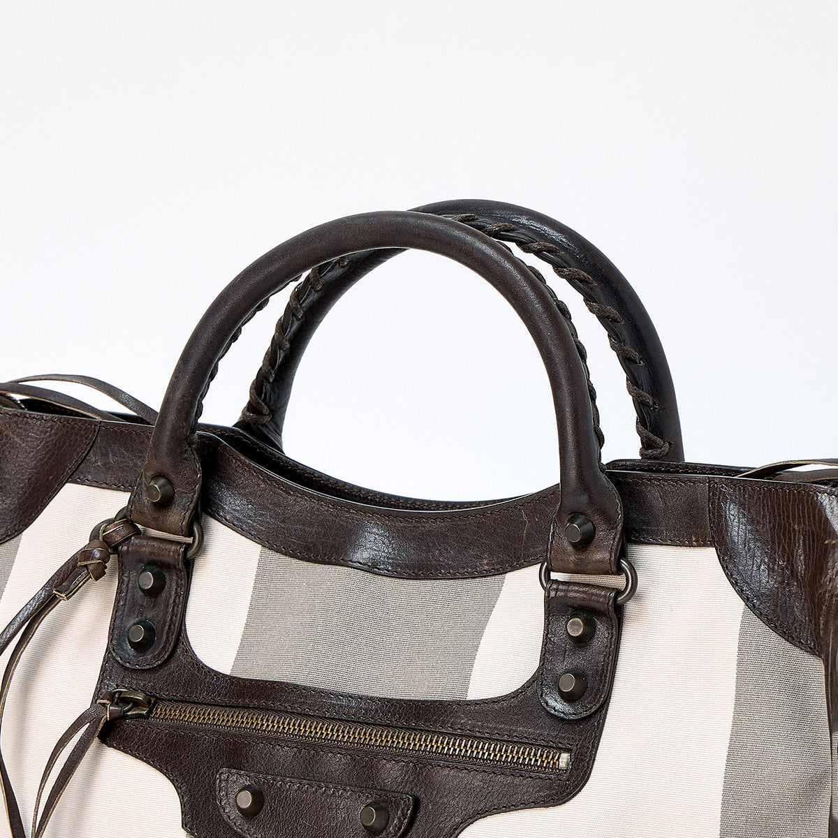 BALENCIAGA City Hand Bag 115748 Brown Beige Matte Gold Canvas Auth