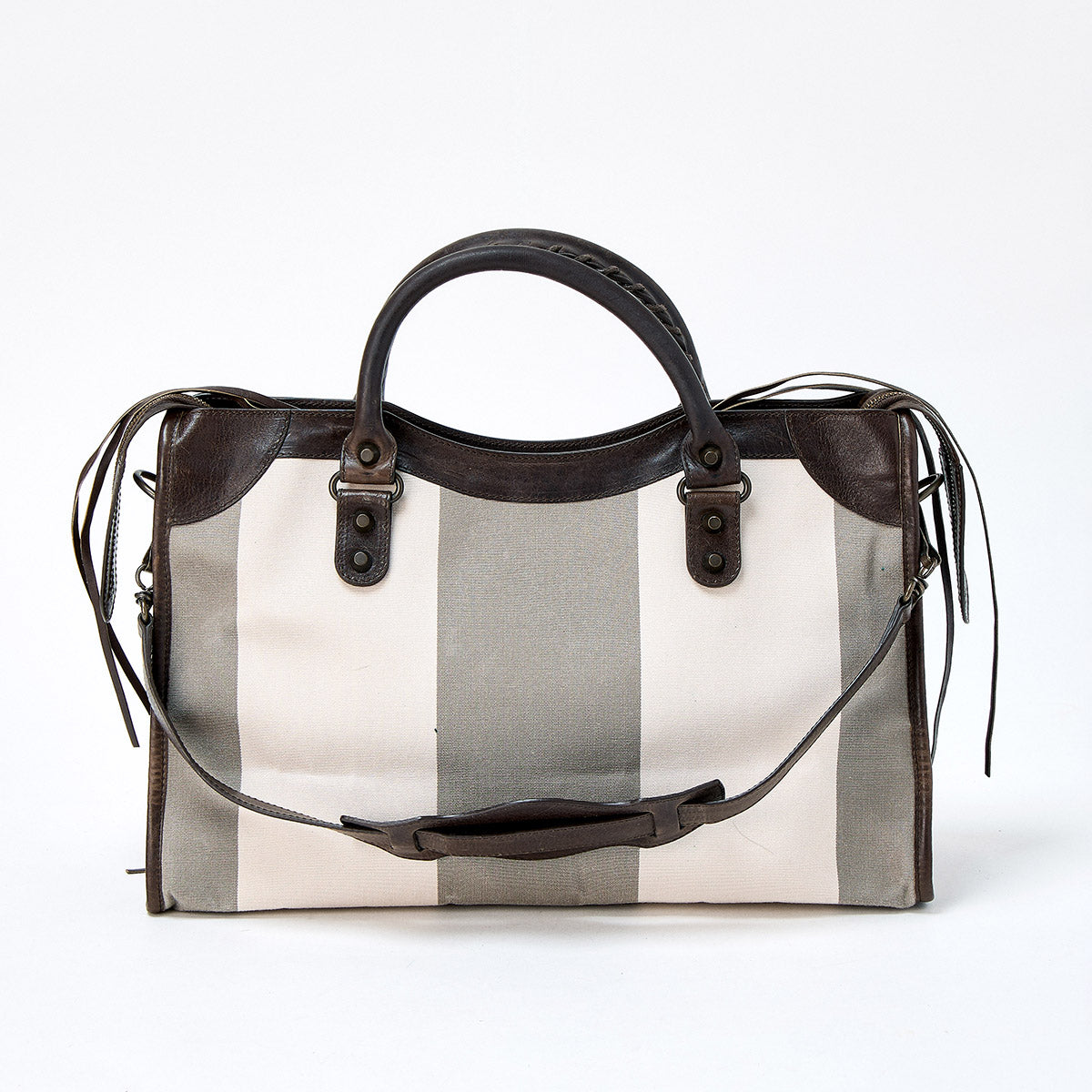 BALENCIAGA City Hand Bag 115748 Brown Beige Matte Gold Canvas Auth