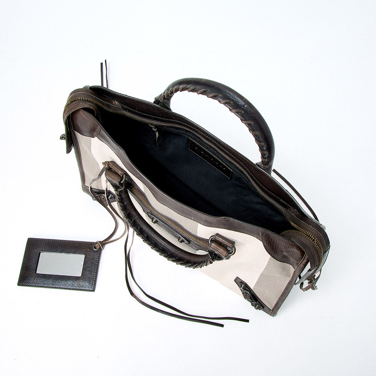 BALENCIAGA City Hand Bag 115748 Brown Beige Matte Gold Canvas Auth