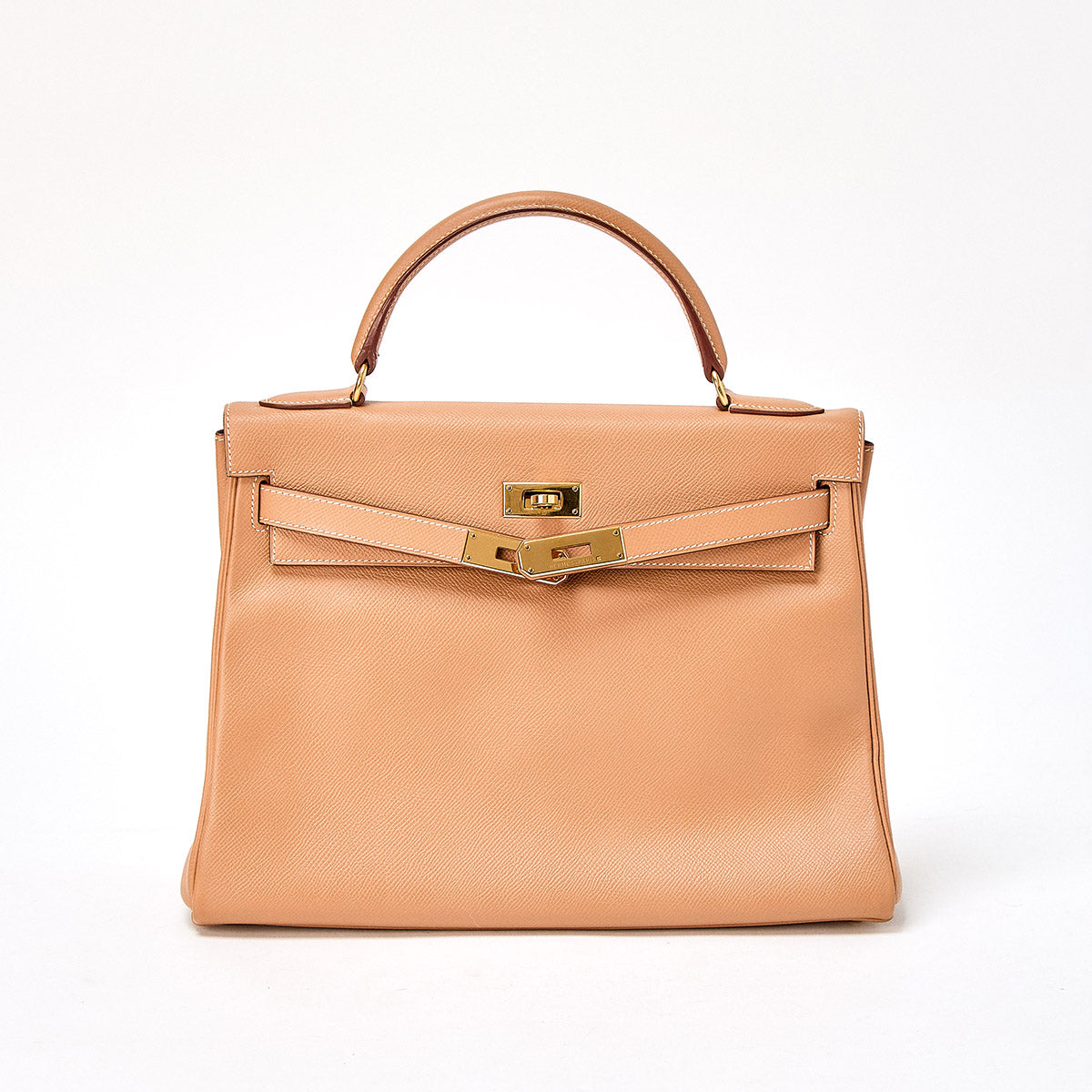 HERMES Kelly 32 1999 □C Hand Bag Natural Gold Courchevel Auth