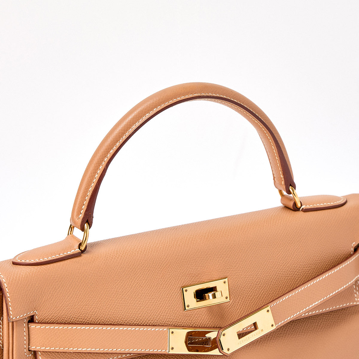 HERMES Kelly 32 1999 □C Hand Bag Natural Gold Courchevel Auth