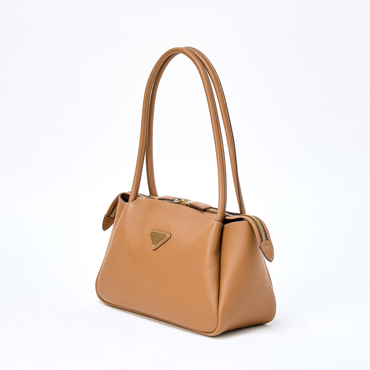 PRADA Triangle Medium Shoulder Bag 1BA444 Camel Gold Grained