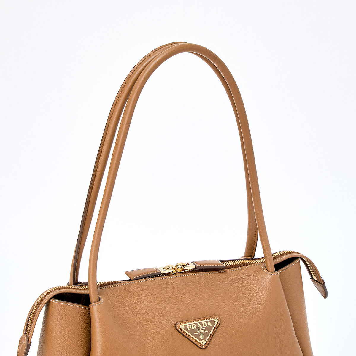 PRADA Triangle Medium Shoulder Bag 1BA444 Camel Gold Grained