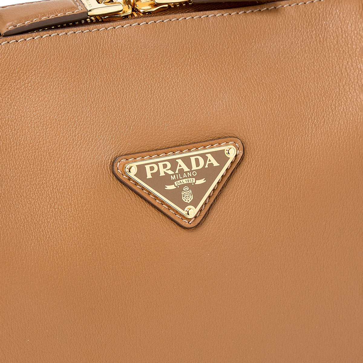 PRADA Triangle Medium Shoulder Bag 1BA444 Camel Gold Grained