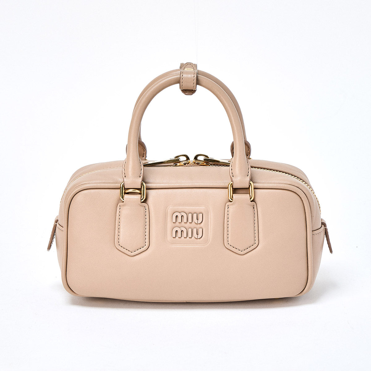 MIU MIU Arkady Mini Hand Bag Beige Gold Leather Auth – MixTHINKS