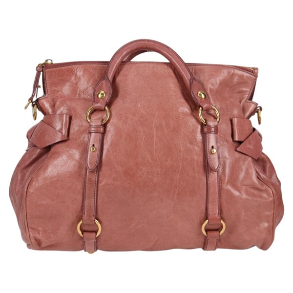MIU MIU Side Ribbon Hand Bag Pink Gold Leather Auth – MixTHINKS
