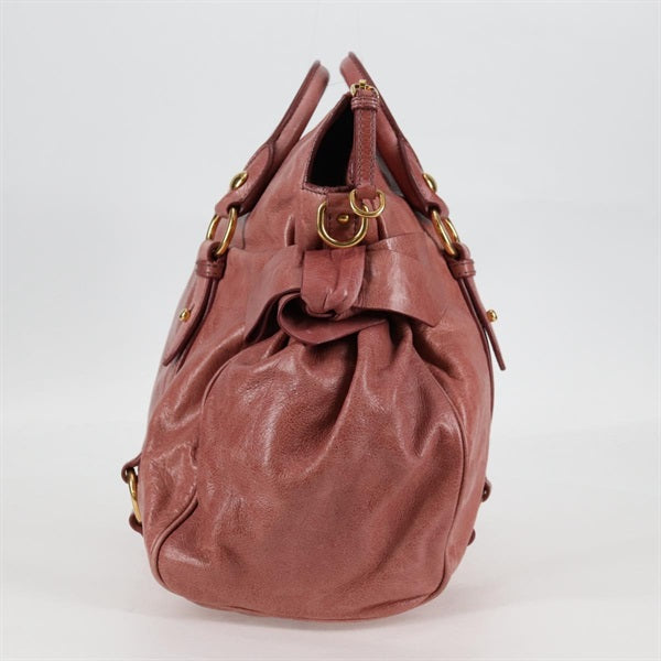 MIU MIU Side Ribbon Hand Bag Pink Gold Leather Auth – MixTHINKS