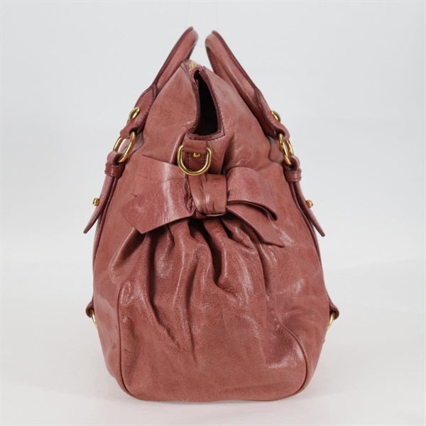 MIU MIU Side Ribbon Hand Bag Pink Gold Leather Auth – MixTHINKS