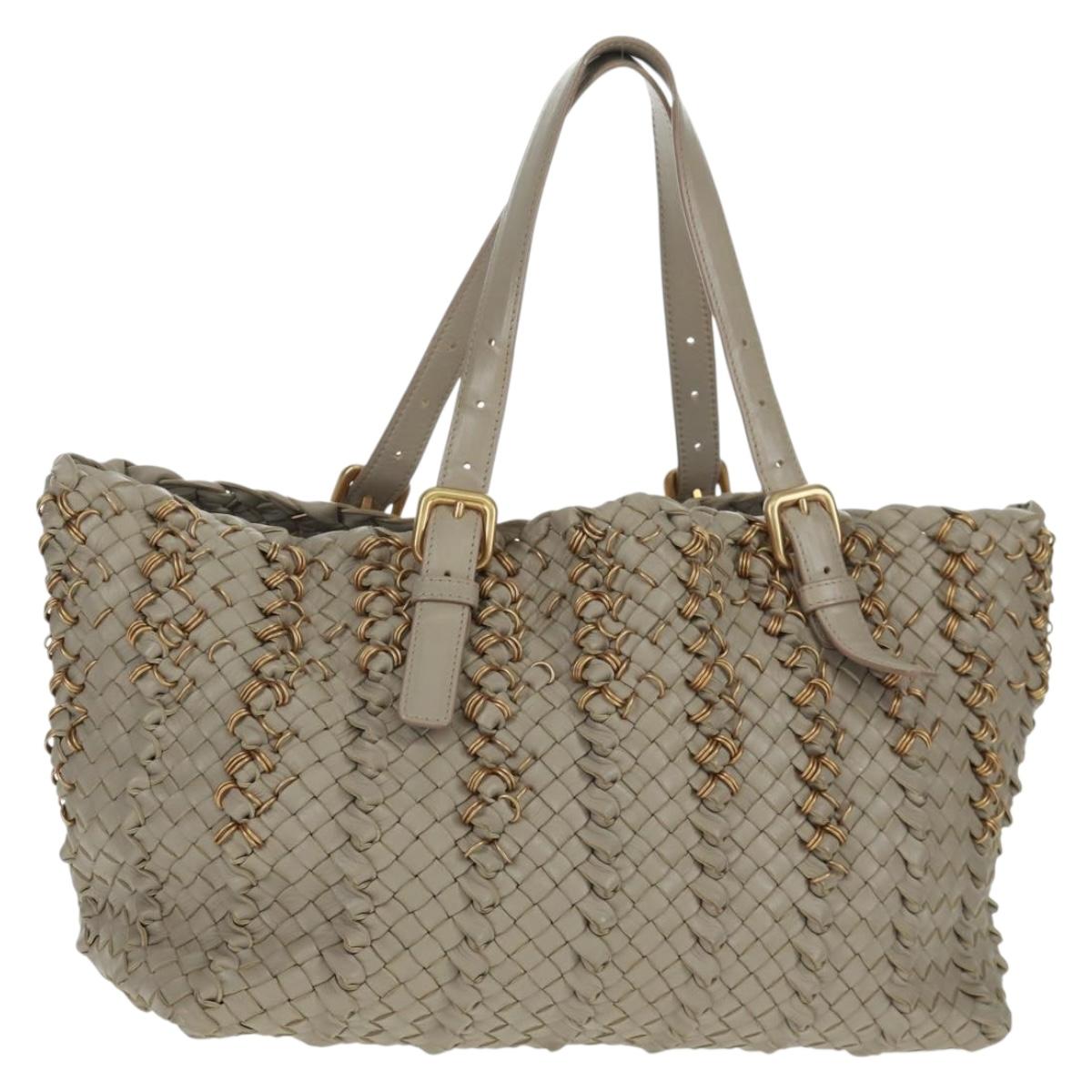BOTTEGA VENETA INTRECCIATO Tote Bag Leather Gray Gold Auth