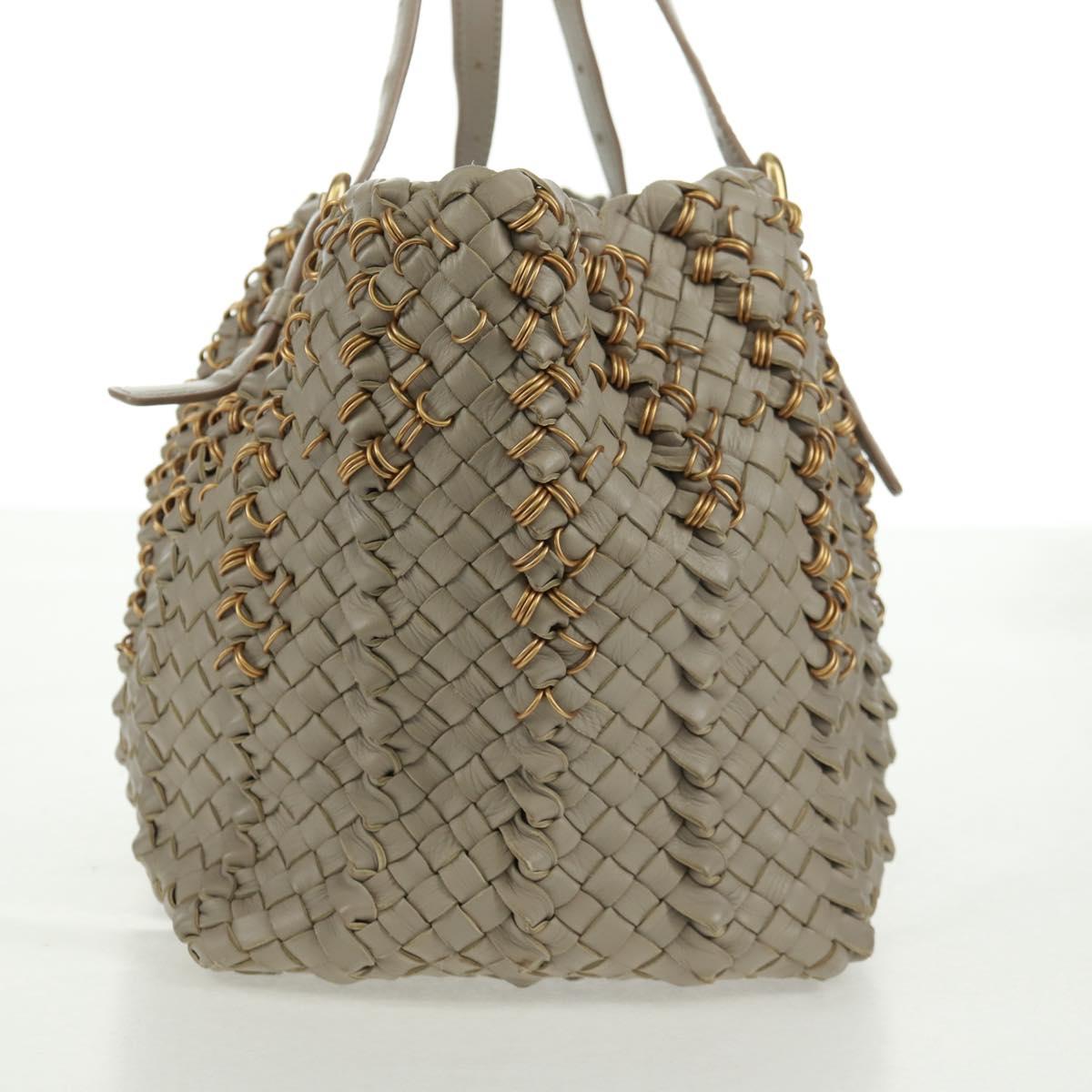 BOTTEGA VENETA INTRECCIATO Tote Bag Leather Gray Gold Auth