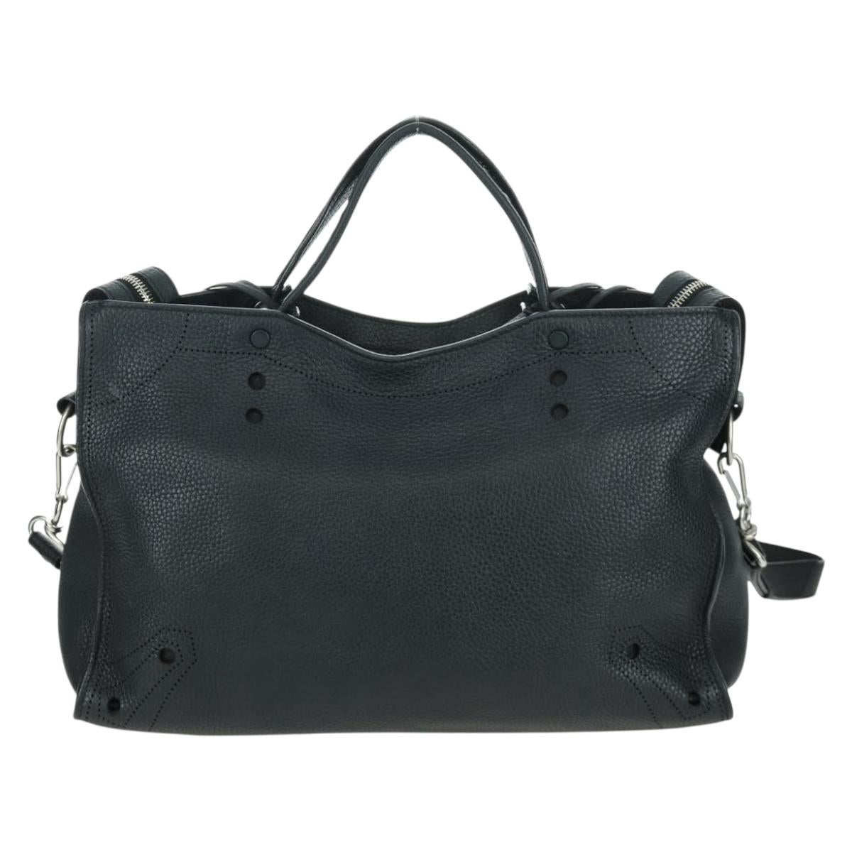 BALENCIAGA Blackout City Hand Bag Leather 2way Black Silver 443514