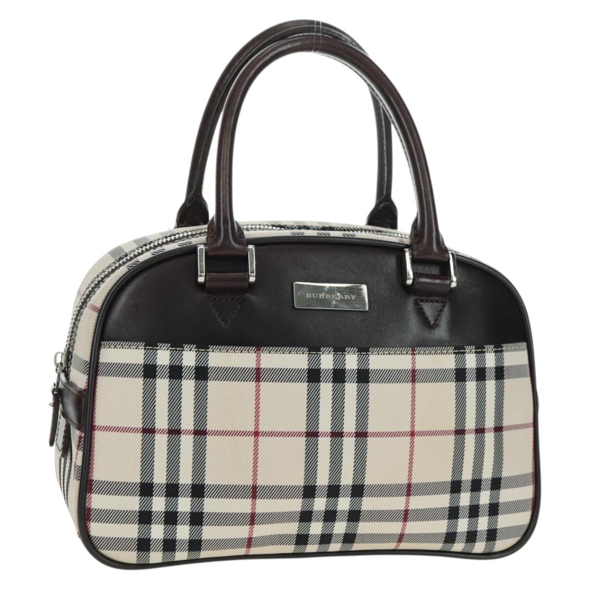 BURBERRY Nova Check Mini Boston Bag Nylon Beige Silver Auth