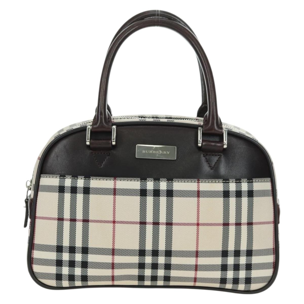 BURBERRY Nova Check Mini Boston Bag Nylon Beige Silver Auth