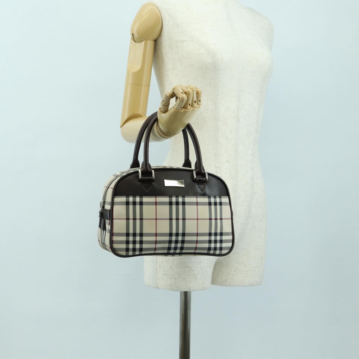 BURBERRY Nova Check Mini Boston Bag Nylon Beige Silver Auth