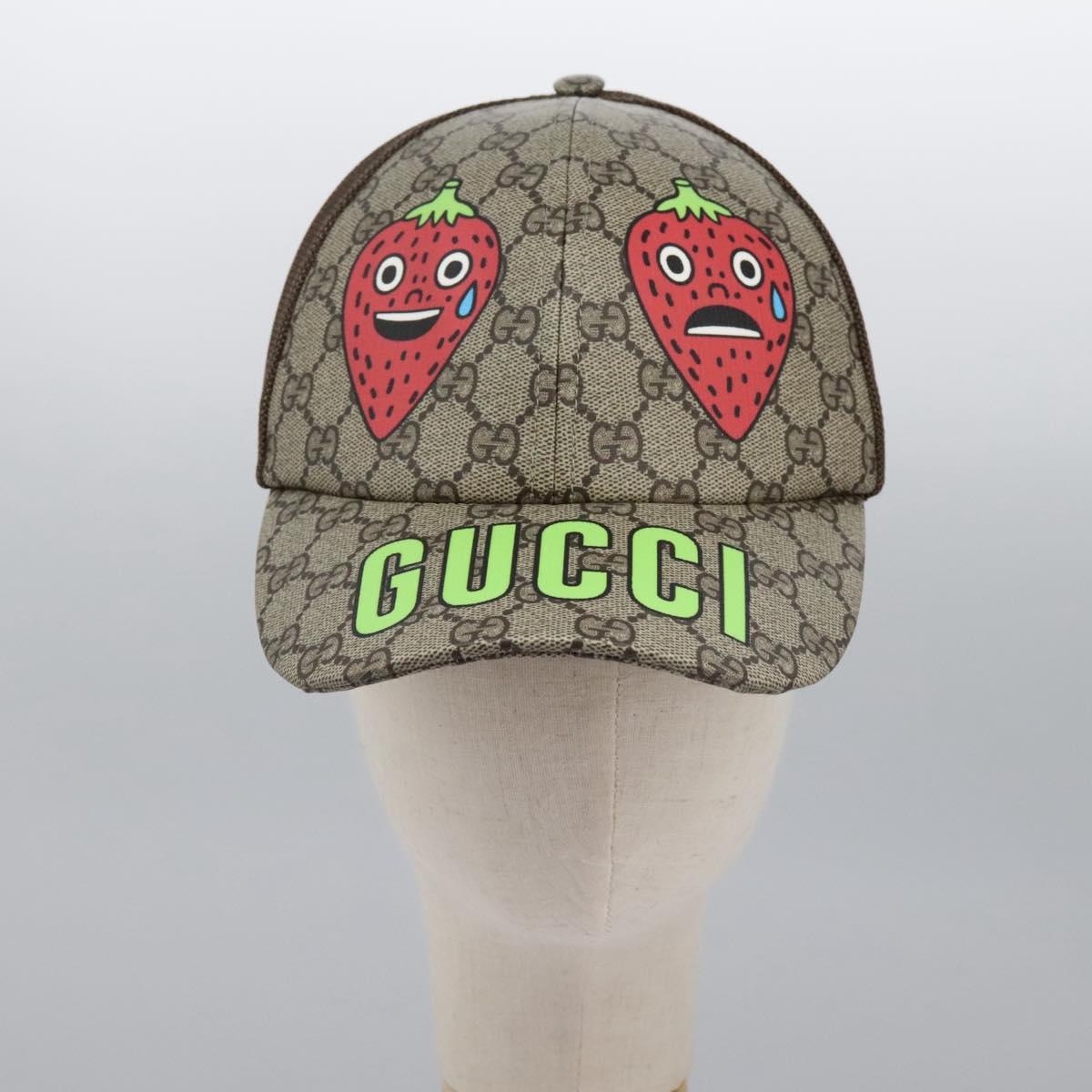 GUCCI GG Supreme Strawberry baseball Cap PVC XL Beige 700665 Auth