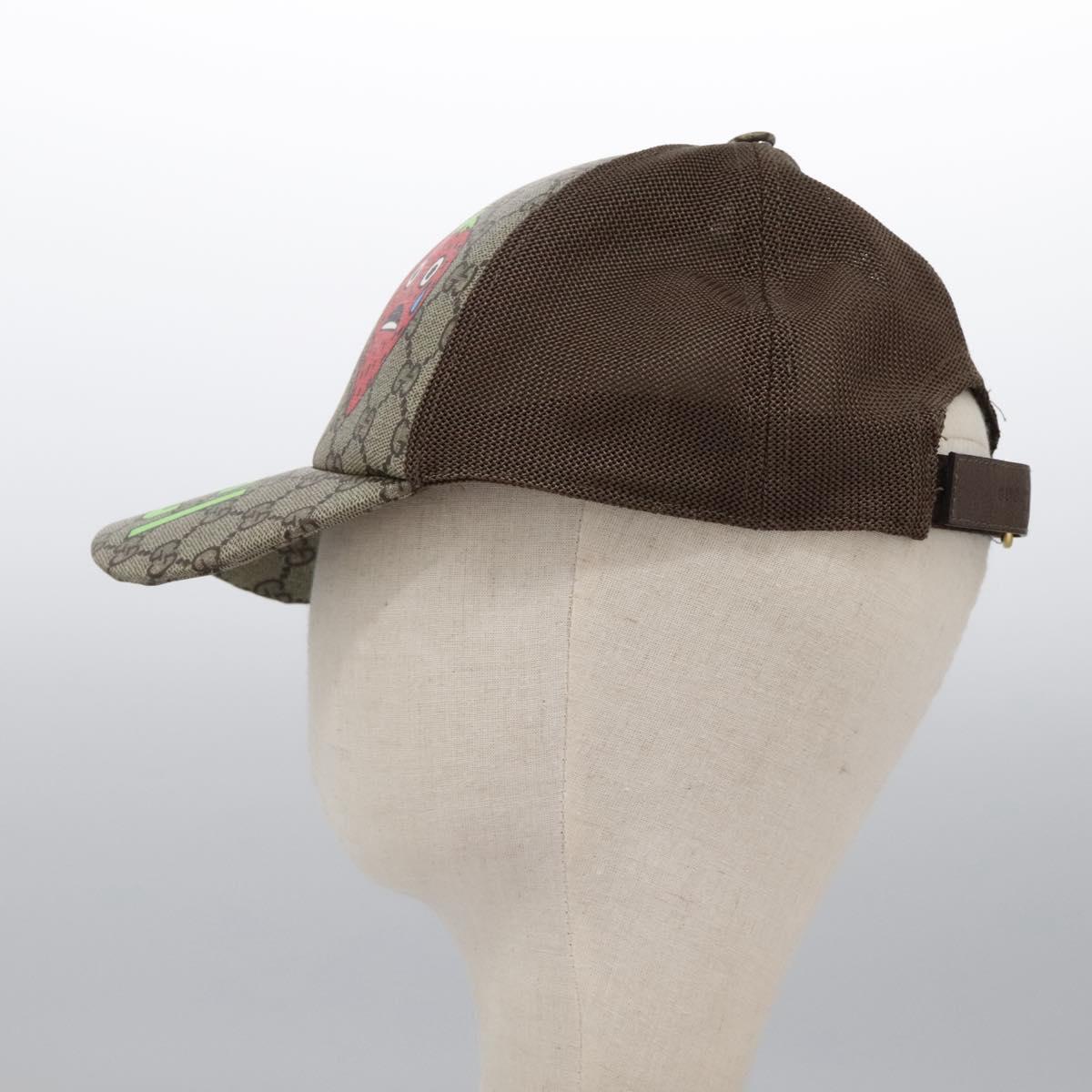 GUCCI GG Supreme Strawberry baseball Cap PVC XL Beige 700665 Auth